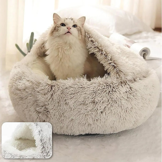 Cozy Plush Pet Bed: Round Cat Bed and Warm Sleeping Nest for Small Dogs